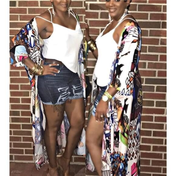 Over Sized Kimonos Women's Geometry Print Rayon Kimonos for Summer Loose Open - Picture 4 of 7